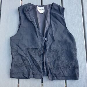 Vintage black embroidered sleeveless vest, bohemian hippie indie boho chic